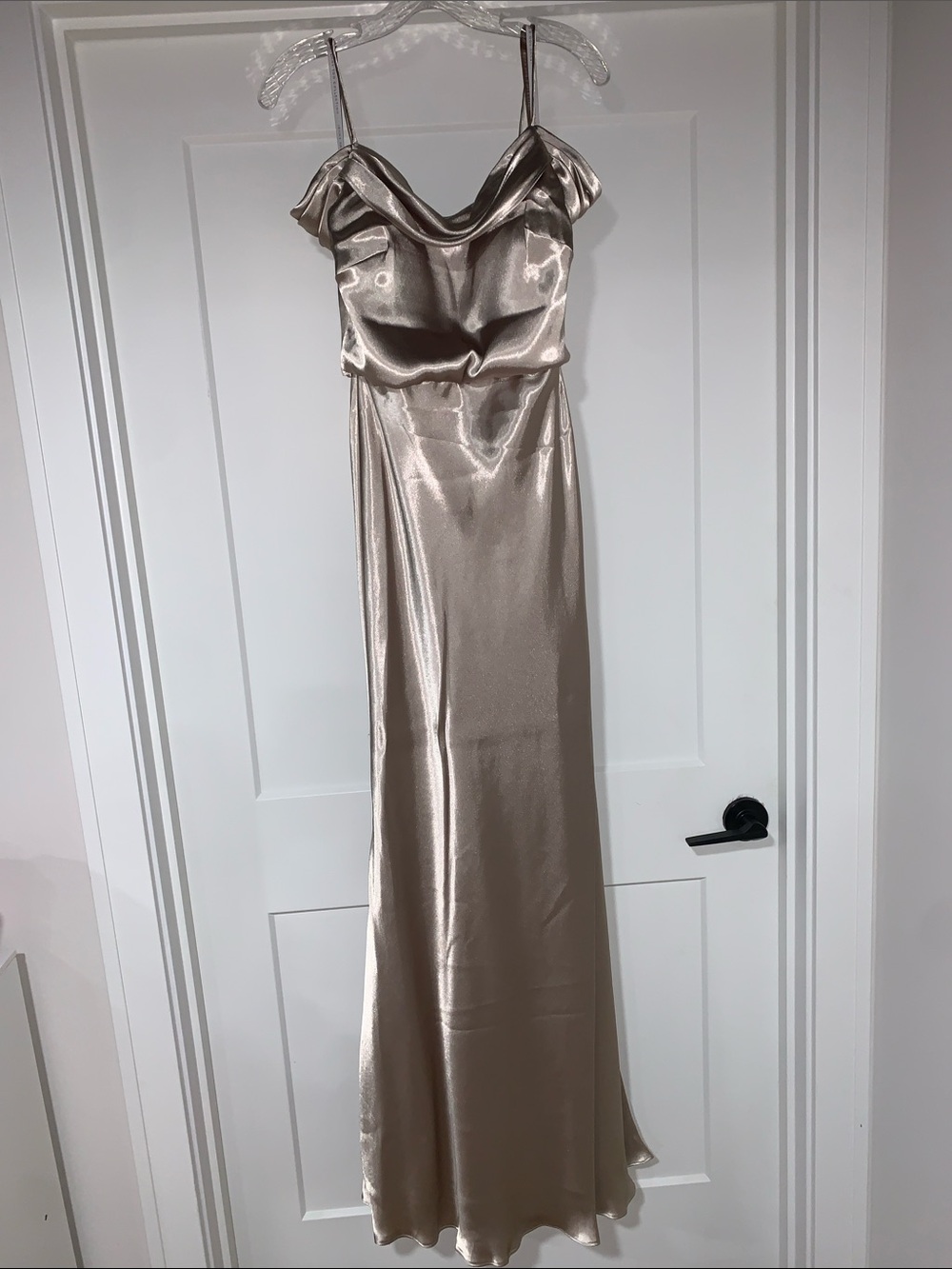 Jenny Yoo Sabine Liquid Charmeuse Champagne Satin Cowl Neck Slip Dress